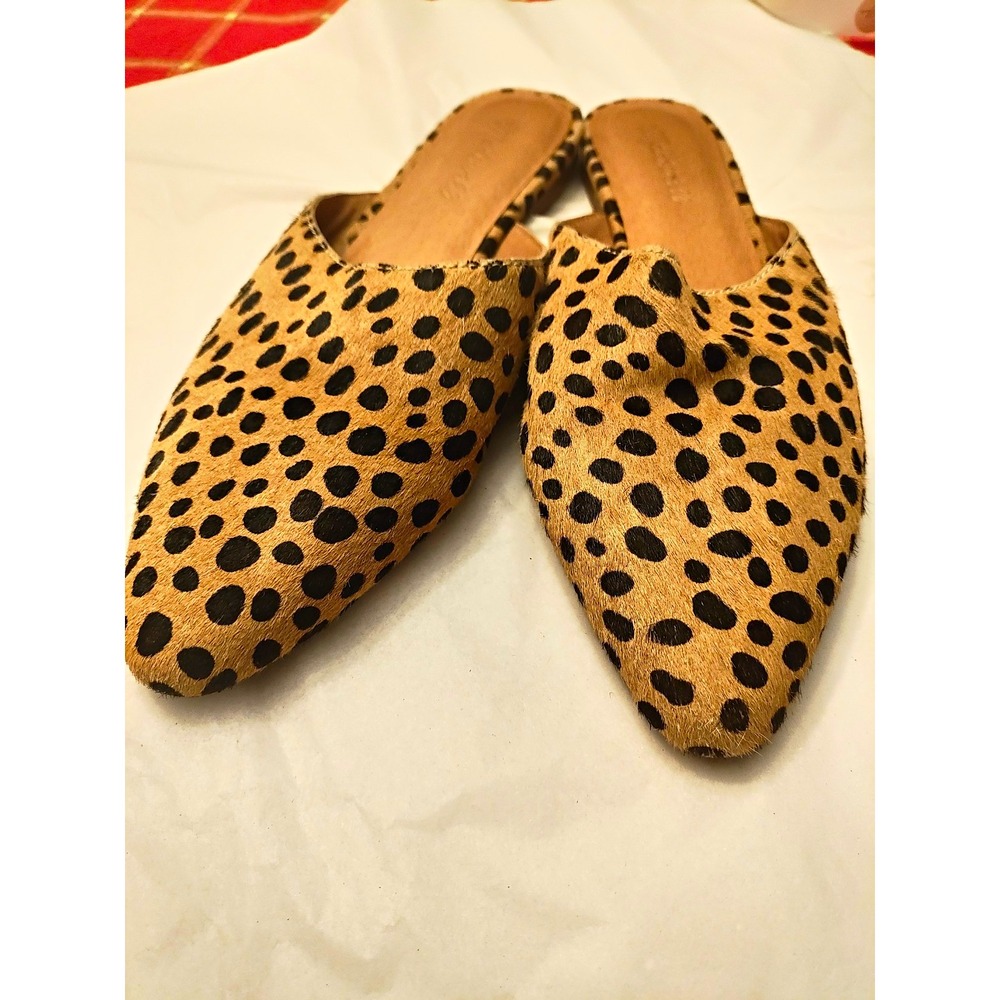 Madewell Womens 8 Leopard Calf Hair Fur Pointed Toe d'Orsay Flats Animal Print